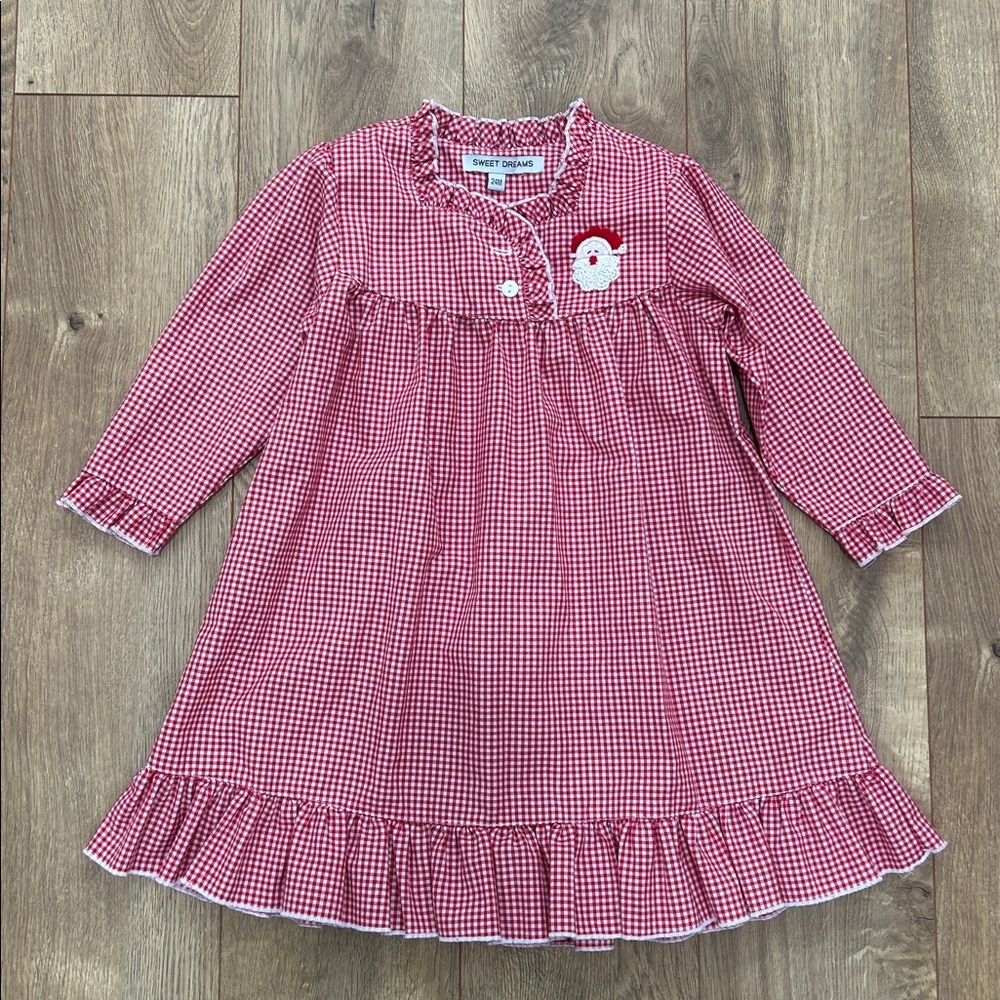 Sweet Dreams Red Gingham Santa PJ Dress size 24 month